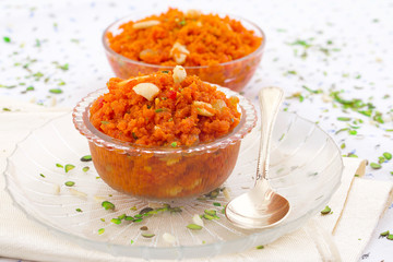 Indian Popular Sweet Food Carrot Halwa Also Know as Gajar ka Halwa, Carrot Dessert, Carrot Halva or Gajrela is a Carrot-Based Sweet Dessert Pudding From India