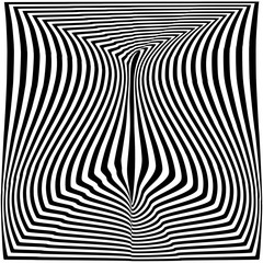 Abstract black and white striped background. Geometric pattern with visual distortion effect. Optical illusion. Op art.