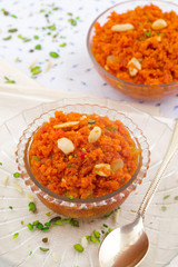 Indian Popular Sweet Food Carrot Halwa Also Know as Gajar ka Halwa, Carrot Dessert, Carrot Halva or Gajrela is a Carrot-Based Sweet Dessert Pudding From India
