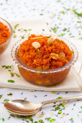 Indian Popular Sweet Food Carrot Halwa Also Know as Gajar ka Halwa, Carrot Dessert, Carrot Halva or Gajrela is a Carrot-Based Sweet Dessert Pudding From India