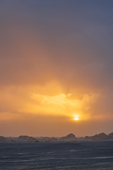 Yardang rocks in gobi desert under sunset in Dunhuang Yardang National Geopark, Gansu, China