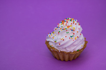 delicious dessert with cream on a purple background