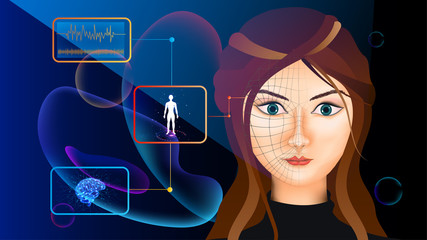 Biometric identification or Facial recognition system concept.