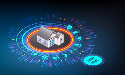 Smart home connected and control with technology devices through internet network, Internet of things background.