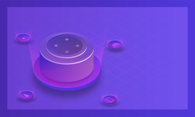 Smart voice recognition gadget. Home adviser or personal assistant. Artificial intelligence technology device.