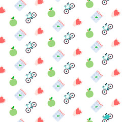 fresh apple check list heart bicycle icon healthy lifestyle concept seamless pattern healthcare medical service logo medicine and health symbol flat