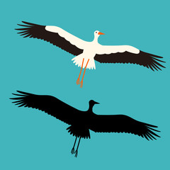 stork  in flight ,vector illustration , flat style , 