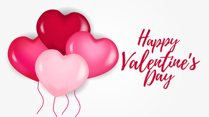 Happy Valentine banner template with 3D hearth pink red balloon. vector illustration