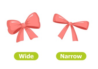 Vector antonyms and opposites. Illustrations on white background. Card for children сan be used as a teaching aid for a foreign language learning. Wide and Narrow.