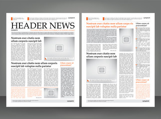 Vector empty newspaper print template design with orange, grey and black elements - 239001373