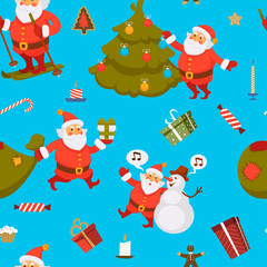 Santa Claus seamless pattern winter character having fun vector