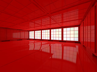 Background of an empty room with walls and neon light. Neon rays and glow. 3D