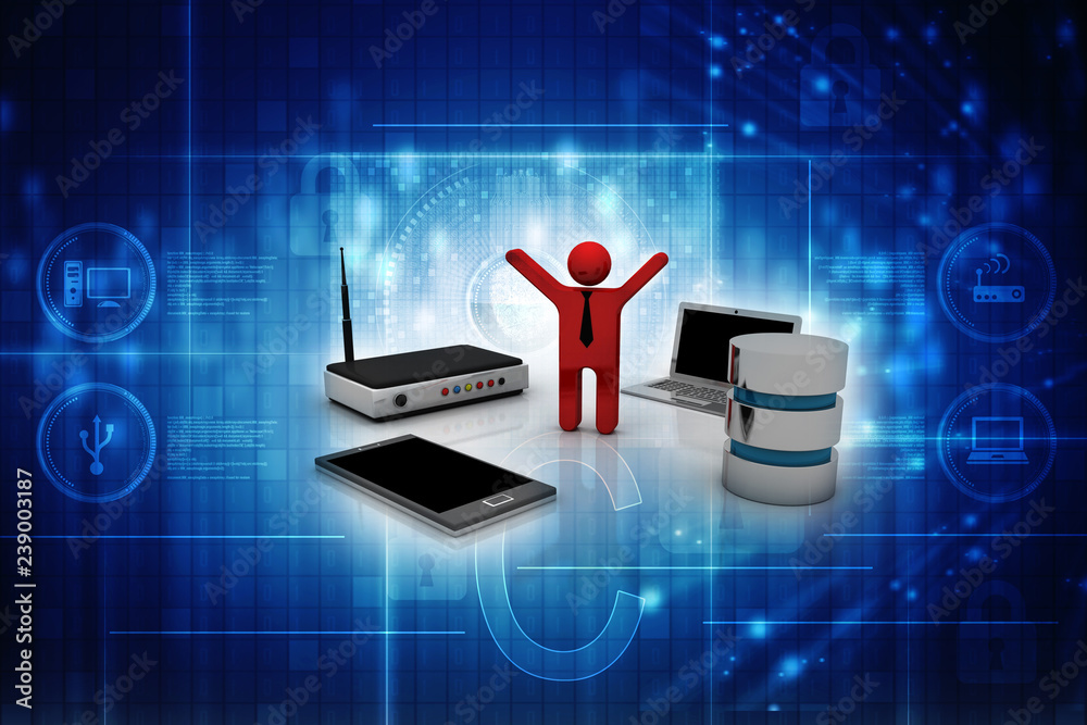 Poster 3d rendering network and internet communication concept