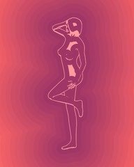 Beautiful sexy fitness girl. Pretty naked woman. Side view.