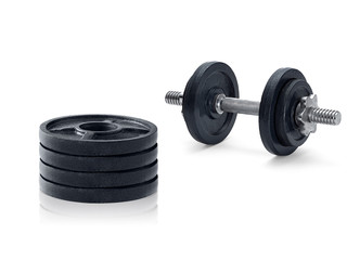 Obraz na płótnie Canvas The metal dumbbell and weights isolated on white background