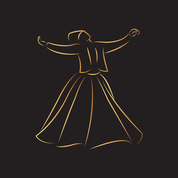 golden sufi dancer silhouette on black clip art preview