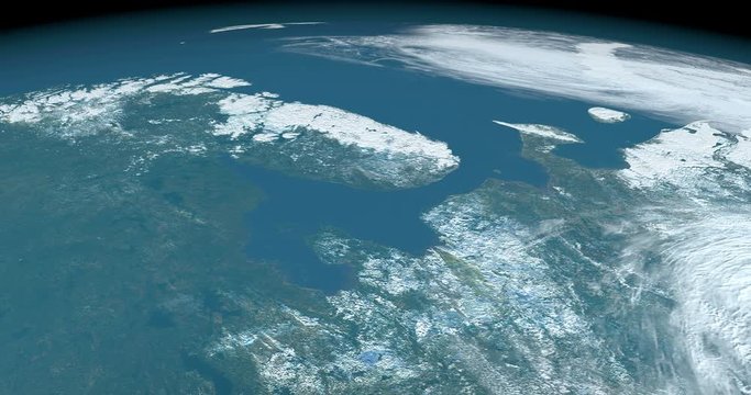 White Sea in planet earth,  on the northwest coast of Russia, aerial view from outer space