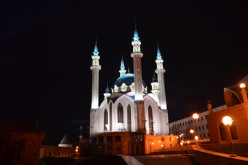 Fototapeta na wymiar Kul-Sharif Mosque on the territory of the Kremlin in Kazan, Republic of Tatarstan, Russia. Night view.