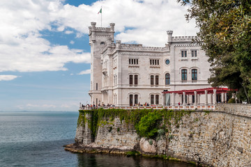 View of the Miramare Castle on the Gulf of Trieste, Friuli Venezia Giulia, Italy