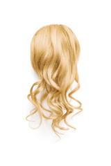 Naklejka premium Natural wavy blond hair on white background. Woman's head back view