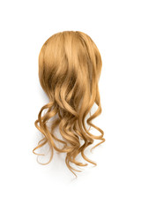 Naklejka premium Natural wavy brown hair on white background. Woman's head back view