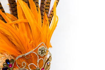 helmet decorated with bright stones and faisan feathers for carnival