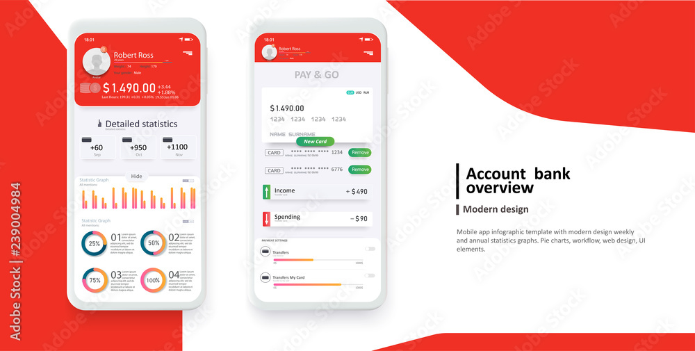 Poster mobile banking app ui kit for responsive application. modern user interface screen template for mobi