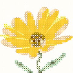 Cross-stitch calendula flower. Vector illustration.