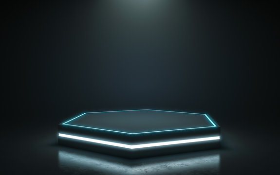 Futuristic pedestal for display. Blank podium for product. 3d rendering