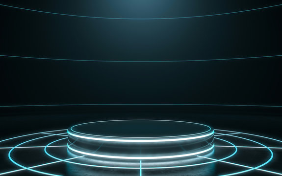 Futuristic pedestal for display. Blank podium for product. 3d rendering
