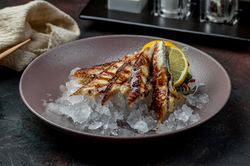 Sashimi eel on a plate
