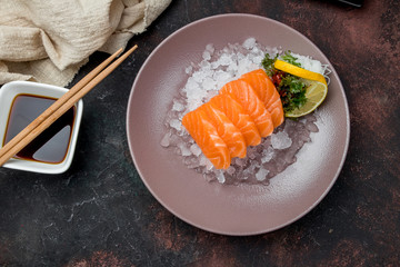 Sashimi salmon on a plate
