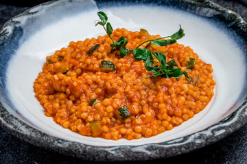fregola pasta with vegetables