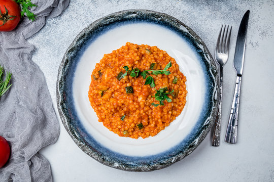fregola pasta with vegetables