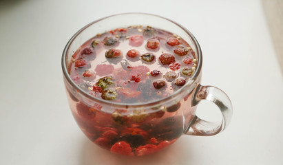 Tea with strawberries and raspberries