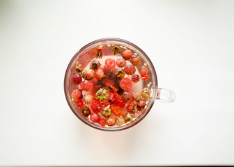 Tea with strawberries and raspberries