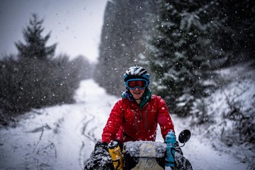 Fototapeta na wymiar Cycle touring in the snow, Slovakia
