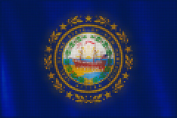 Mosaic heart tiles painting of New Hampshire flag blown in the wind, love state patriotic concept.
