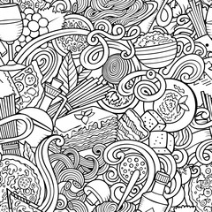 Cartoon cute doodles hand drawn Italian Food seamless pattern. S