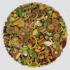 Cartoon vector colorful doodles Latin America illustration