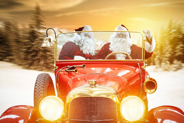 Santa Claus and winter road 