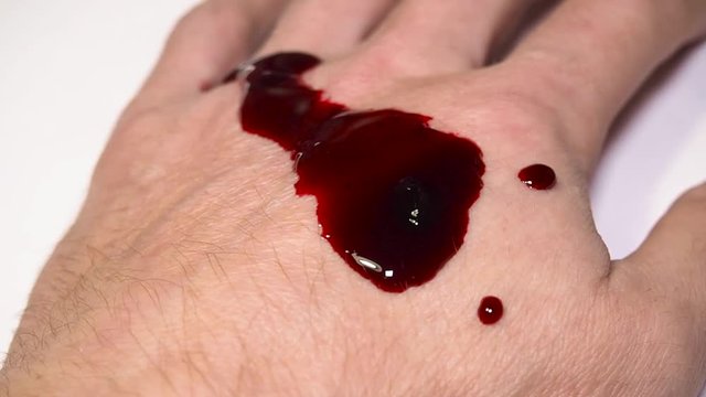 Hand with blood on white background.