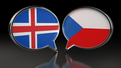 Iceland and Czech Republic flags with Speech Bubbles. 3D illustration