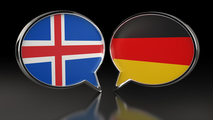 Iceland and Germany flags with Speech Bubbles. 3D illustration