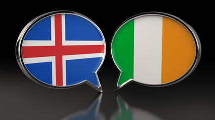 Iceland and Ireland flags with Speech Bubbles. 3D illustration