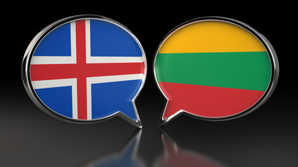 Obraz premium Iceland and Lithuania flags with Speech Bubbles. 3D illustration