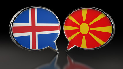 Iceland and Macedonia flags with Speech Bubbles. 3D illustration