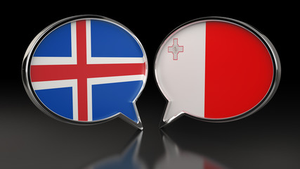 Iceland and Malta flags with Speech Bubbles. 3D illustration