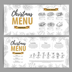 Hand drawing Christmas holiday menu design. Restaurant menu