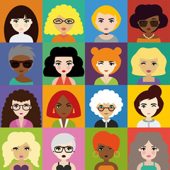 Set of Woman Avatar Icons in Flat Style